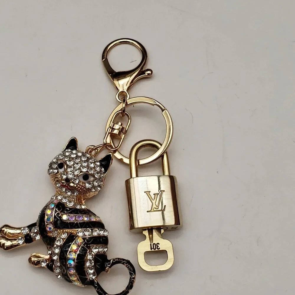 LV Gold Padlock 🔑 Authentic Louis Vuitton Charm + Unbranded Cat Keychain